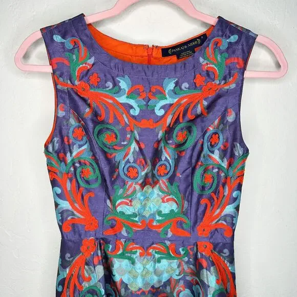 Anthropologie Pankaj & Nidhi Octave Floral Embroidered Applique Mini Dress 0